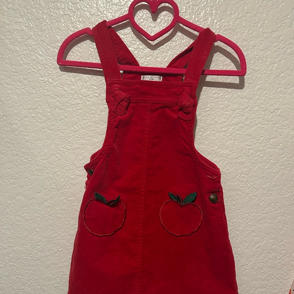 Max Studio Red Kids Overalls with Apple Pockets